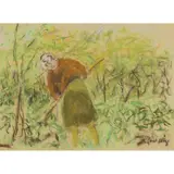 Paul Maze, GARDENING, pastel on buff paper