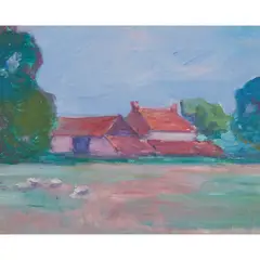 Robert Bevan, Houses and Field, early 1900s, oil on canvasboard