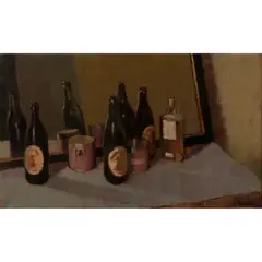 William Brooker, Bottles on a Table, oil on canvas