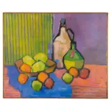 Norman Barr, Bottles and Fruit, oil on canvas
