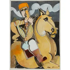 Geoffrey Key, Rider with Striped Silks, 2004, mixed media on paper