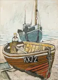 John Bratby, Boats and David, oil on canvas
