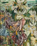 John Bratby, White and Mauve Butterfly Irises, 1966, oil on canvas