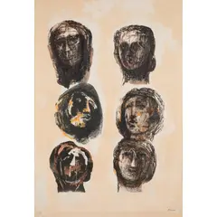 Henry Moore, Six Heads Olympians, 1982, lithograph in colours