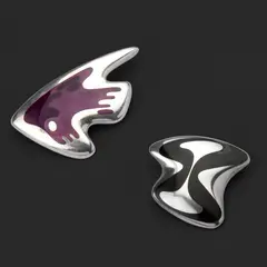 Henning Koppel, Two Brooches, silver and enamel