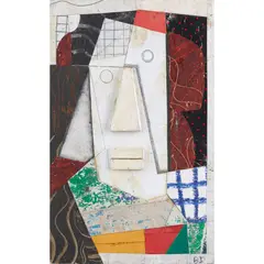 Bryan Ingham, Pensive Woman, initialled in pencil (lower right), collage, oil, pencil and wood relief on board