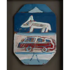 Patrick Hayman, White Dog, Red Car, 1984, oil on board
