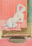 William Crosbie, CLASSICAL WHITE NUDE, PINK DROP, BLACK CLOUD, watercolour and pencil