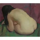 William Crosbie, CROUCHING NUDE, oil on board
