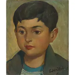 PORTRAIT OF A YOUNG BOY by William Crosbie, oil on board, sold Apr 2022