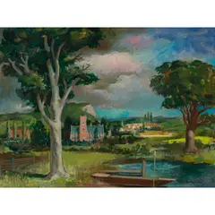 THE PARK, SALON by William Crosbie, oil on cardboard, sold Apr 2022
