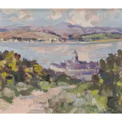 Margaret Isobel Wright, KILGREGGAN AND GOUROCK FROM TOWERHILL (STUDY), oil on board