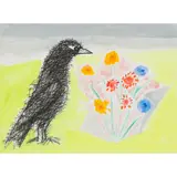 David Michie, CROW WITH FLOWERS, Mixed media on paper