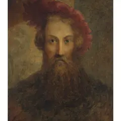 James Eckford Lauder, PORTRAIT OF A GENTLEMAN IN AN ORNAMENTAL HAT, Watercolour