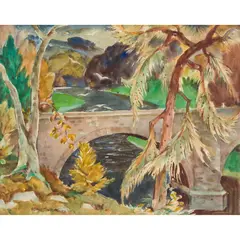 Adam Bruce Thomson, BRIDGE THROUGH THE TREES, CRAMOND, 1970, watercolour