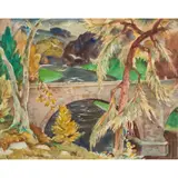 Adam Bruce Thomson, BRIDGE THROUGH THE TREES, CRAMOND, 1970, watercolour