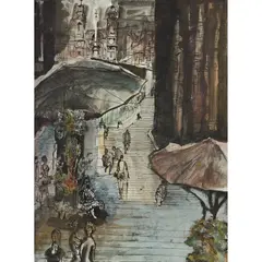 Brian Bradshaw, SPANISH STEPS, ROME, mixed media on paper