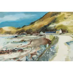 James Harrigan, THE BAY AT LOW TIDE, ink, pastel and watercolour on paper