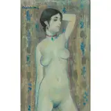 William Crosbie, NUDE IN BLUE LIGHT, oil on cardboard