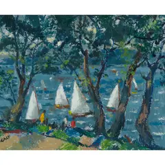 Alexander Milligan Galt, DINGHY RACE AT MCINROY'S POINT, GOUROCK, oil on board