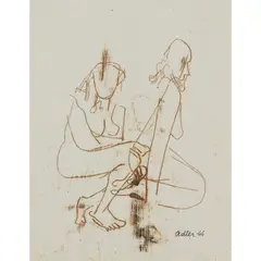 Jankel Adler, TWO WOMEN, 1944, ink on paper
