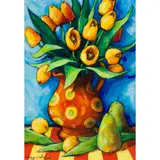 Mary Gallagher, STILL LIFE WITH TULIPS AND PEARS, oil on board