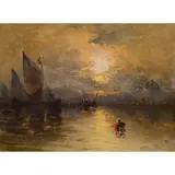Samuel Bough, RIVER LANDSCAPE WITH SUNSET