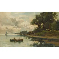 Joseph Milne, ROWING ASHORE, oil on canvas