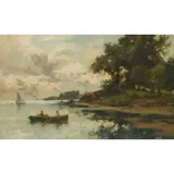 Joseph Milne, ROWING ASHORE, oil on canvas