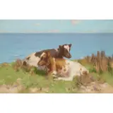 David Gauld, CALVES BY THE SEA, oil on canvas