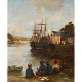 John Reid, FISHING FROM THE QUAYSIDE, oil on canvas