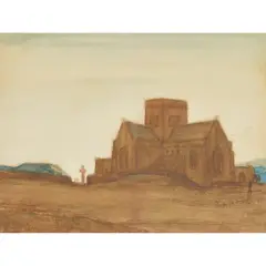 Sir David Young Cameron, IONA ABBEY, DUSK, pencil and watercolour