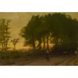 James Campbell Noble, SUNSET AT COLINTON, oil on board