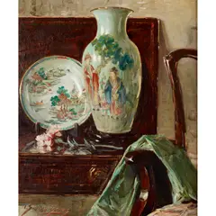 William Somerville Shanks, STILL LIFE WITH CHINESE VASE, oil on canvas
