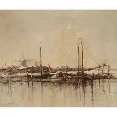 William Alfred Gibson, CANAL SCENE, WINTER, oil on canvas