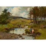 William Stewart MacGeorge, FISHING FOR MINNOWS NEAR LOCHENBRECK, oil on board