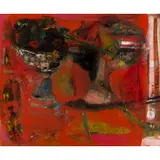 Robin Philipson, STILL LIFE FORMS, RED, oil on canvas