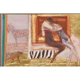 Robin Philipson, HUMANKIND: CURTAIN DRAWN, oil and gold leaf on leather