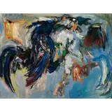 Robin Philipson, FIGHTING COCKS, oil on board