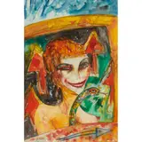 John Bellany, UNTITLED (MASKED FIGURE OF HELEN AND SERPENT), watercolour