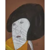 Pat Douthwaite, CROSS-HATCHED FACE, pastel on brown paper
