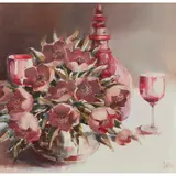 Ethel Walker, FLOWERS WITH DECANTER AND WINE GLASSES