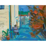 Glen Scouller, SUNLIT BUILDINGS, OMODOS, oil on canvas