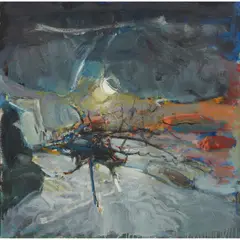 Duncan Shanks, UNTITLED (MOONLIT LANDSCAPE), 1970, oil on canvas with collaged elements