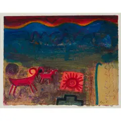 ZIA LONGHORNS by Barbara Rae, 2000, Screenprint, 93/150, sold Apr 2022