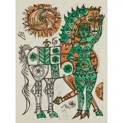 Jyoti Bhatt, DONA CON COVALLO (NAPOLI) - 1962/64, Intaglio and relief print, Artist's Proof