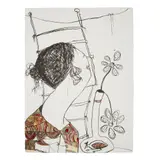 Pat Douthwaite, WOMAN WITH BIRD VASE, Lithograph with hand-colouring, 4/20