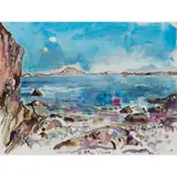 Claire Arbuthnott, JURA FROM ST. COLUMBA'S BAY, IONA, mixed media on paper