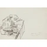 Laura Knight, Ballet Dressing Table, pencil and charcoal