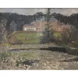 Margaret Thomas, Kenwood House From Across The Lake, 1950, oil on board